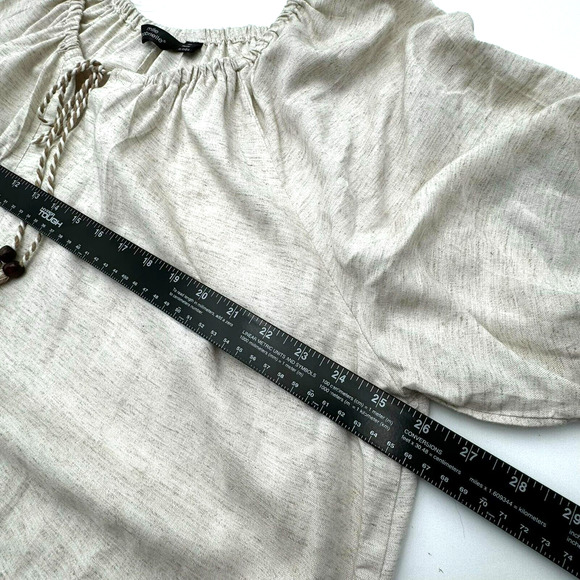 MLLE GABRIELLE 3X Beige Midi Dress Boho Peasant Lagenlook Tassel Tie Ruffle Tier - Picture 9 of 10